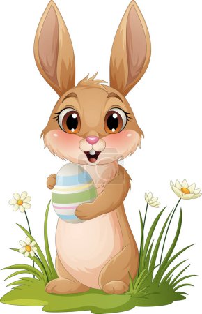 Foto de Ilustración vectorial del conejito de dibujos animados sosteniendo huevo de Pascua - Imagen libre de derechos