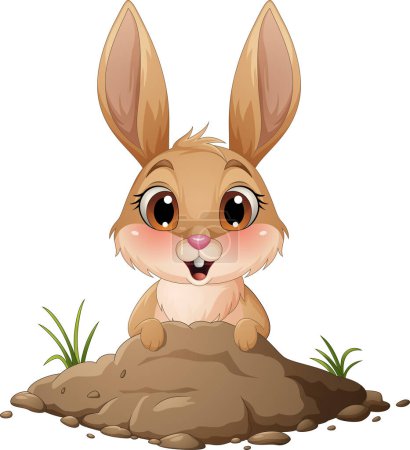 Foto de Ilustración vectorial del conejo de dibujos animados surgió del agujero - Imagen libre de derechos