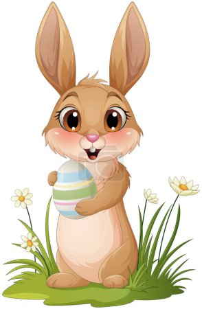 Foto de Ilustración vectorial del conejito de dibujos animados sosteniendo huevo de Pascua - Imagen libre de derechos