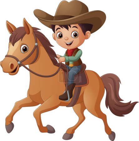 Foto de Ilustración vectorial del joven vaquero de dibujos animados montado en un caballo - Imagen libre de derechos
