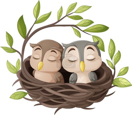 Photo for Vector illustration of Cartoon baby owl bird sleeping in the nest - Royalty Free Image