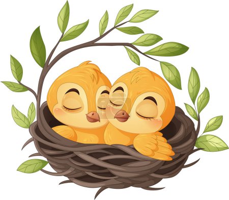 Foto de Ilustración vectorial de dibujos animados bebé pájaro durmiendo en el nido - Imagen libre de derechos