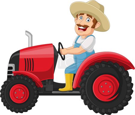 Photo for Vector illustration of Cartoon farmer riding tractor on white background - Royalty Free Image