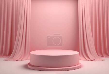 Téléchargez les photos : Podium rose vide avec rideaux pour l'affichage des produits - en image libre de droit