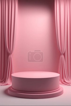 Photo for Empty pink podium with curtains for product display - Royalty Free Image
