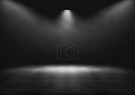 Téléchargez les photos : Noir foncé scène de chambre vide avec projecteur - en image libre de droit