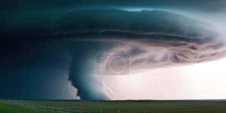 Photo for Super Cyclone or Tornado forming destruction over a green populated landscape - Royalty Free Image