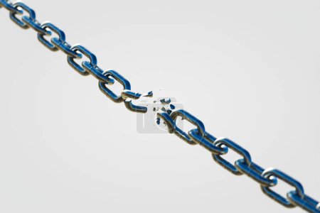 Photo for 3D rendering of metal or steel chains blown to pieces, symbolizing the concept of breaking free from weakness and regaining freedom. A powerful image of strength, power, and independence. - Royalty Free Image