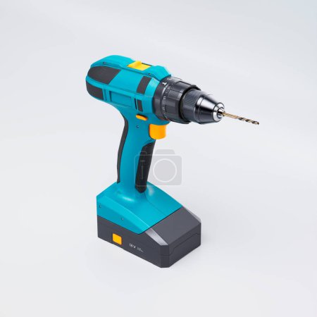 Photo for This 3D rendering image features a brand new cordless drill in a modern design with turquoise and orange details. Perfect for renovation and repair projects to construction work. - Royalty Free Image