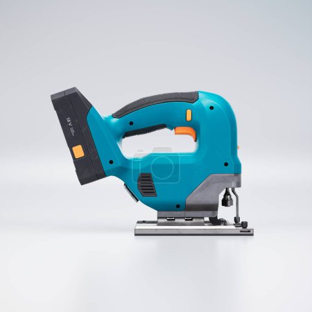 Photo for This 3D rendering image features a brand new jig saw in a modern design with turquoise and orange details. Perfect for renovation and repair projects to construction work. - Royalty Free Image