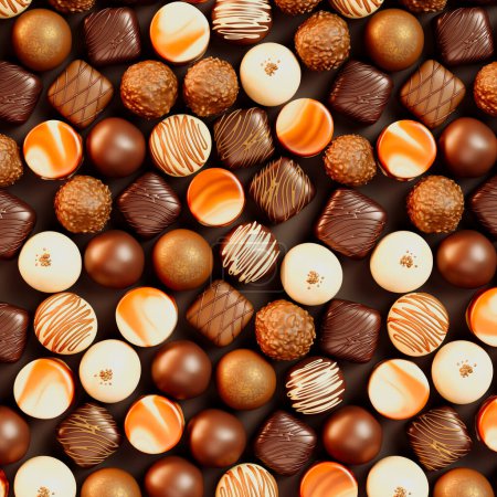Photo for Assorted delicious chocolate pralines. Sweet bonbons decorated with white and dark chocolate glaze, sprinkles and caramel icing. Perfect for a candy store, patisserie, valentines day, or Mother's Day. - Royalty Free Image