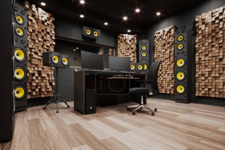 Photo for Audio console in the music recording studio. Professional sound mixer. Broadcast production concept. Control desk for a musician. Audio record technology. Mixing board to create a modern sound. - Royalty Free Image