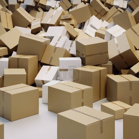 Photo for Huge pile cardboard delivery boxes. Stack of brown carton boxes. Logistic concept. Shipping business. Transportation service. Products distribution. Cartoon stacked. Parcels. - Royalty Free Image
