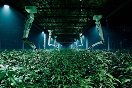 Moderne Plantagen mit legalem Hanf werden von Robotern gepflegt und geerntet. Die Hightech-Ausrüstung sorgt dafür, dass jeder Schritt des Anbauprozesses präzise und effizient erfolgt. Hochwertiger Hanf