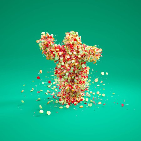 Photo for A creature made of lollipops running and losing some parts of itself. A body consisting of sweets. Concept of obesity and health problems, sugar addiction. Trying to lose weight. Running away. - Royalty Free Image