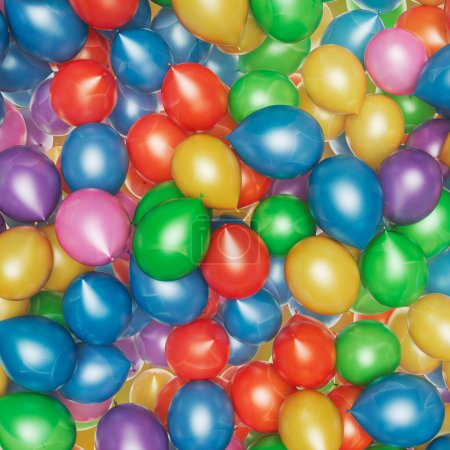 Téléchargez les photos : Photo montrant le grand nombre de ballons colorés. Ensemble multicolore joyeux de ballons brillants. Décorations de fête d'anniversaire. Célébrer un anniversaire, un anniversaire, un mariage, une nouvelle année ou un carnaval. - en image libre de droit