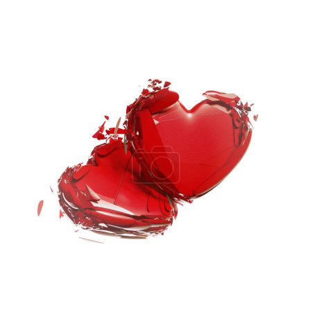 Photo for Two red hearts break apart into small pieces. Concept of the crisis of romantic love. Symbol of a breakup with a boyfriend, marriage separation, lovers conflict, loneliness. Feeling lonely. - Royalty Free Image
