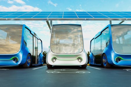 Borne de recharge des voitures électriques. Des minibus se sont arrêtés au parking pour charger les batteries. Concept de la voiture écologique. Les voitures électriques se branchent à l'électricité. Électromobilité.