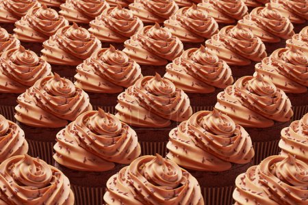 Photo for A delectable rows of delicious chocolate cupcakes topped with brown sprinkles. Perfect for birthdays, weddings, office parties, or any special occasion! Yummy dessert decorated with dark chocolate - Royalty Free Image