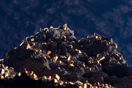Photo for Shiny gold pieces in the rocks. A gold mine. Expensive noble metal. Golden nuggets. Gold ore. Symbol of wealth. Precious treasure. Concept of investing capital, finance, banking purpose. Gold deposit. - Royalty Free Image