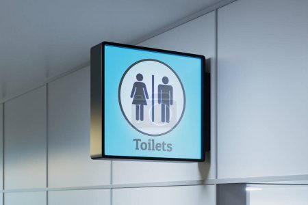 Photo for A glowing sign designed to clearly indicate the entrance to the restroom in public places like airport terminals, hospitals, bus or train stations, and any other type. Men's and women's toilets. - Royalty Free Image