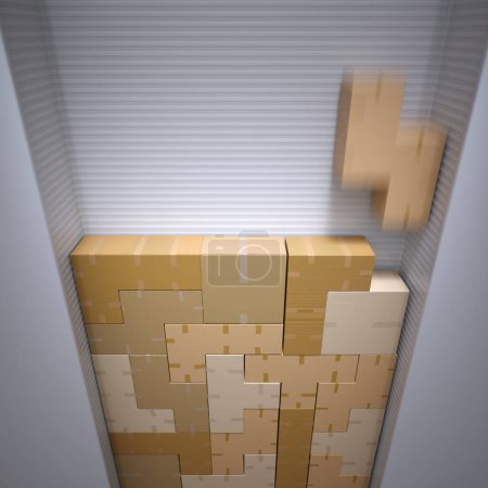 Photo for Logistics and transportation concept. Colourful picture with packages moving like the puzzle game. Stack of boxes ready for shipment. Cargo loading operation. For delivering and shipping purposes. - Royalty Free Image