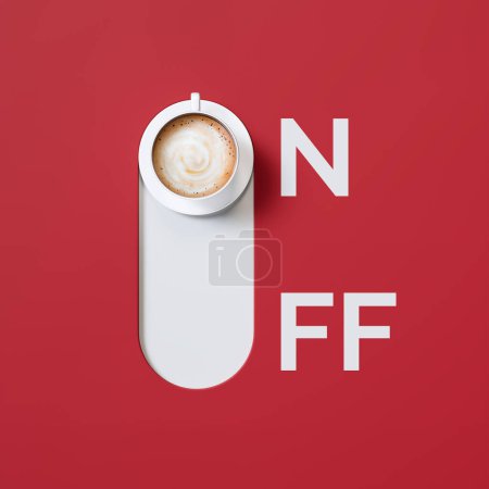 Photo for Experience the delight of an interactive button that effortlessly turns on and off, accompanied by a steaming cup of delicious, hot cappuccino. This beverage adds a burst of energy to your day. - Royalty Free Image