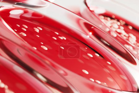 Foto de Esta cautivadora imagen muestra filas de platos Petri que contienen colonias bacterianas de Staphylococcus aureus o Streptococcus. Plato de agar rojo usado para diagnosticar infección. Microbiología, laboratorio - Imagen libre de derechos