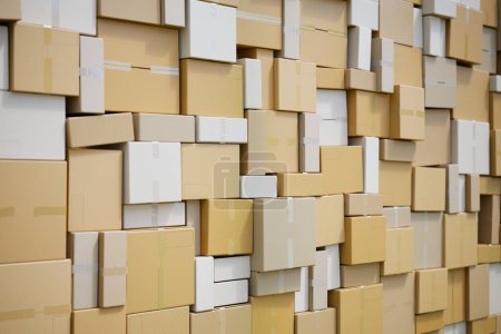 Photo for A huge pile of cardboard boxes. Stack of carton parcels. Logistic concept. Shipping business. Transportation service. Products distribution. The global reach of logistics and delivery services - Royalty Free Image