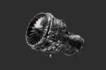 Photo for Detailed close-up view of a CFM56 turbofan engine on a Boeing aircraft. The image showcases the front fan of the engine in clear detail. Perfect for aviation enthusiasts and aircraft-related projects - Royalty Free Image