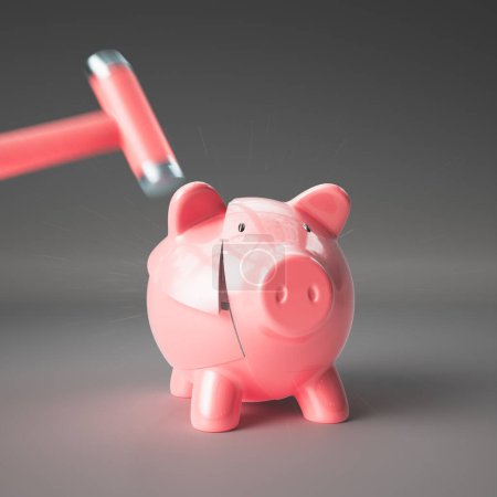 Photo for An image depicting the destructive act of smashing a piggy bank, symbolizing the devastating impact of a financial crisis and the loss of hard-earned savings. Bankruptcy. Economical crash. Poverty - Royalty Free Image