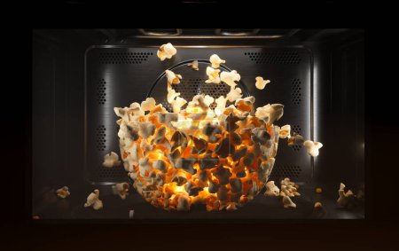 Photo for Close-up view of a bowl filled with freshly popped microwave popcorn. Overflowing with golden kernels, it's the perfect treat for a cinema-like experience in the comfort of your own home - Royalty Free Image