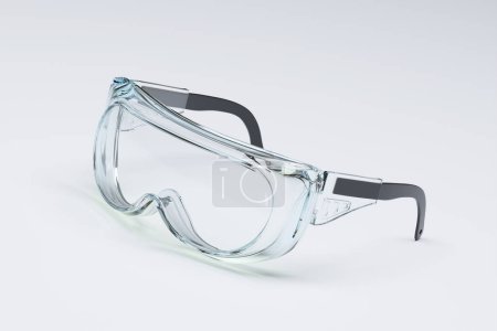 Photo for High-quality, transparent safety glasses featuring black accents, perfectly isolated on a pristine white background. Designed to offer superior eye protection in various work environments. - Royalty Free Image