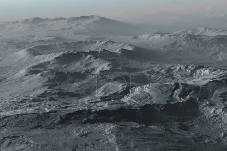 Foto de Esta imagen de alta resolución simula intrincadamente la superficie de la luna, mostrando una representación monocromática detallada de cráteres lunares, texturas y terreno accidentado, visualización científica perfecta. - Imagen libre de derechos