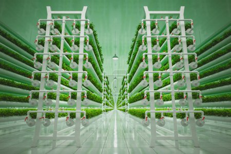 Photo for This expansive hydroponic farming facility revolutionizes sustainable agriculture with nutrient-rich solutions nurturing rows of vibrant, verdant plants sans soil. - Royalty Free Image