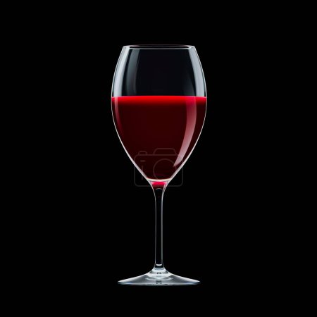 An elegant, full red wine glass exhibiting rich tones and delicate reflections, standing isolated on a dark background, ideal for sophisticated dining settings.