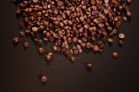 Photo for An enticing array of milk and dark chocolate chips strewn elegantly over a shadowy surface, showcasing an inviting contrast and rich texture for culinary use. - Royalty Free Image