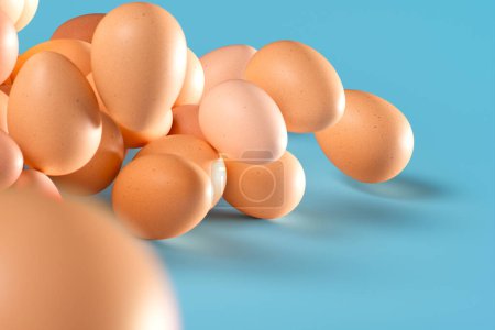 Photo for A creatively arranged multitude of brown eggs set upon a vivid blue background, embodying freshness, simplicity, and the raw essence of farm-sourced nutrition. - Royalty Free Image