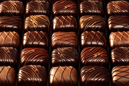 Eine verführerische Auswahl handwerklich hergestellter Schokoladenpralinen mit komplexen Toppings und reichen Texturen, ideal für kulinarische Genießer und süße Genüsse.