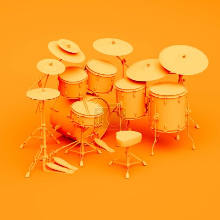 Téléchargez les photos : Un tambour orange vif se démarque sur un fond tout aussi orange, présentant une scène monochromatique saisissante qui dégage à la fois un flair moderne et un dynamisme musical. - en image libre de droit