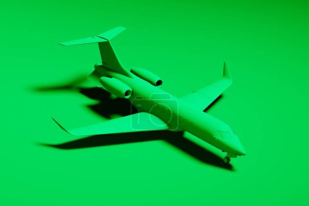 Téléchargez les photos : Avion jouet vert frappant présenté sur un fond vert sans couture, illustrant un design élégant et minimaliste avec une correspondance parfaite des couleurs pour les concepts créatifs modernes et abstraits. - en image libre de droit
