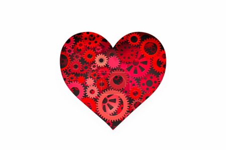 Photo for An intricately designed illustration featuring a heart composed of interlocking gears and cogs in a striking red and black motif, exemplifying the harmony between emotion and engineering. - Royalty Free Image