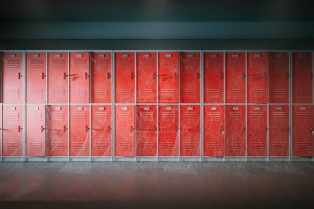 Photo for A striking lineup of red lockers along a wall, showcasing a modern design with minimalist elements and sleek, impressive atmosphere in a contemporary setting. - Royalty Free Image