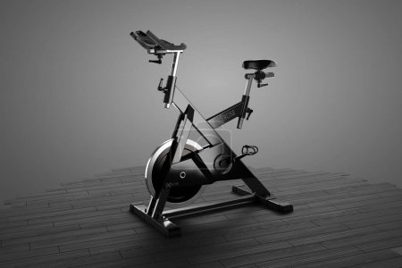 Photo for A state-of-the-art indoor cycling bike featuring a digital display, ergonomic design, and advanced features, positioned on a polished wooden floor for home fitness. - Royalty Free Image