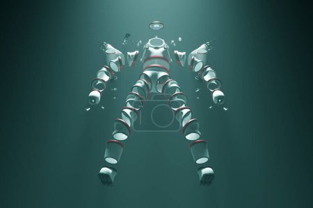 Foto de Impresionante obra de arte digital en 3D que representa una estructura humanoide segmentada flotando en medio de burbujas etéreas en las serenas profundidades de un entorno submarino. - Imagen libre de derechos
