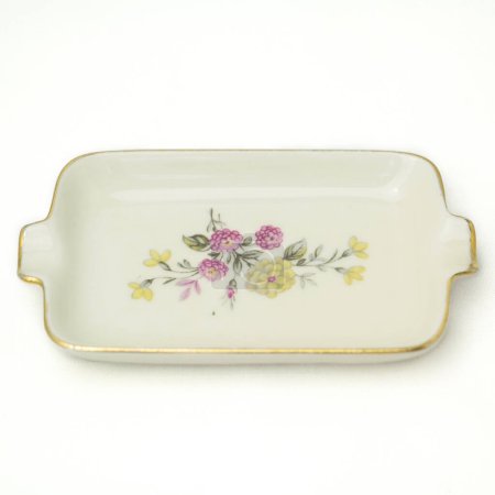 Photo for Vintage porcelain plate with floral pattern. High quality photo - Royalty Free Image