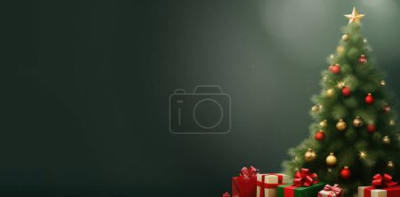 Photo for Christmas tree and Christmas gifts. Christmas banner or greeting card design - Royalty Free Image
