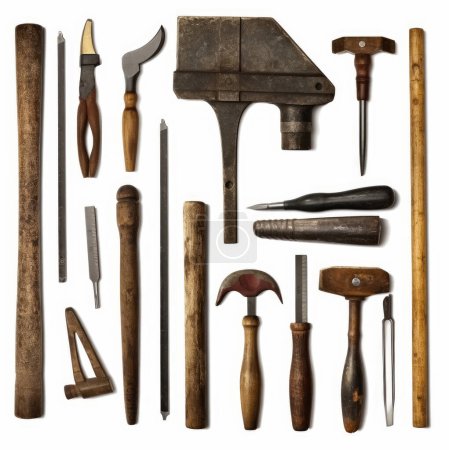Collection of vintage tools isolated on a white background, craft, craftsmanship, father's day design elements