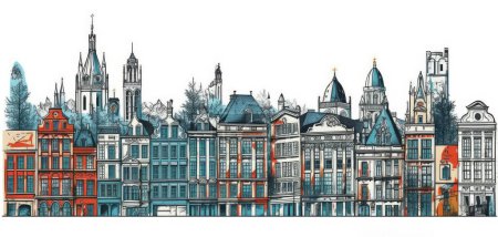 Illustration of the Brussels city, Belgium, light white background