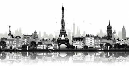 Illustration of the city of Paris, France, light white background